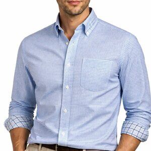 J.McLaughlin Mens M Blue White Gingham Check Button Down Shirt 100% Cotton
